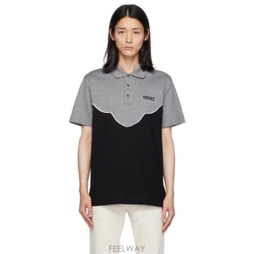 26 FW 베르사체 그레이   블랙 자수 폴로 셔츠 232404M212007