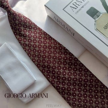GIORGIO ARMANI 조르지오 아르마니 실크 브라운 기하 자카드 넥타이 9.6cm A+등급 K3779