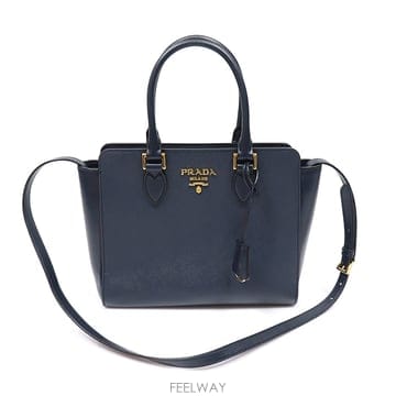 Prada(프라다) 1BA113 네이비 사피아노 소프트 카프스킨 레터링 로고 2WAY