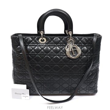 Dior(크리스챤디올) 블랙 램스킨 까나쥬 레이디 디올 엑스트라 라지 2WAY