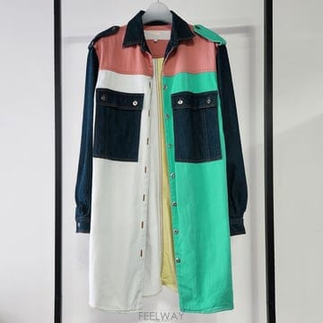 마쥬 MAJE 데님 캡슐컬렉션 컬러블록 원피스