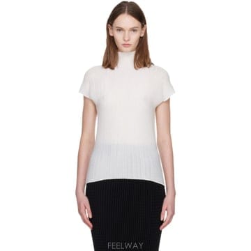 Issey Miyake 화이트 울리 플리츠 탑 IM68FJ404 TP878228584