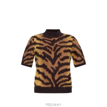 | Other Brand | 26 FW Adam Lippes Ari tiger print cashmere short sleeve blou26 FW Adam Lippes Ari tiger print cashmere short sleev
