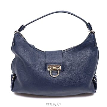 Ferragamo(페라가모) 21 D757 네이비 카프스킨 간치니 파니샤 라지 호보 숄더백