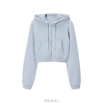 당일배송 알렉산더왕 크리스털 장식 크롭 후드 집업