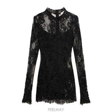 블루마린 블랙 레이스 미니 드레스 RF6062J161622222 B0482498613