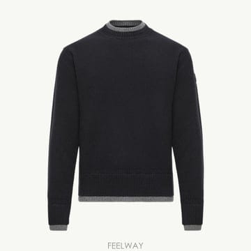 (국내A/S가능) 몽클레르 레더 로고 울 캐시미어 혼방 스웨터 남성 L20919C00018M4281P79