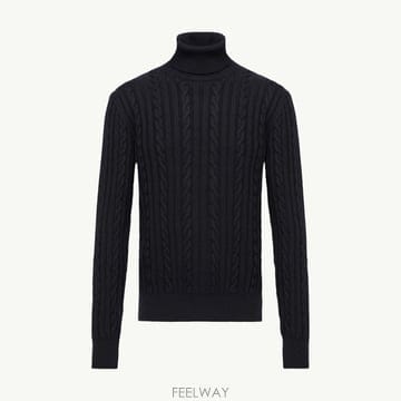 (국내A/S가능) 몽클레르 레더 로고 울 스웨터 남성 네이비블루 L20919F00005M1131742