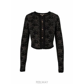 Elisabetta Franchi 레이스 패턴 로고 플라크 크루넥 가디건 MK29Q66E2 FR9 TP979
