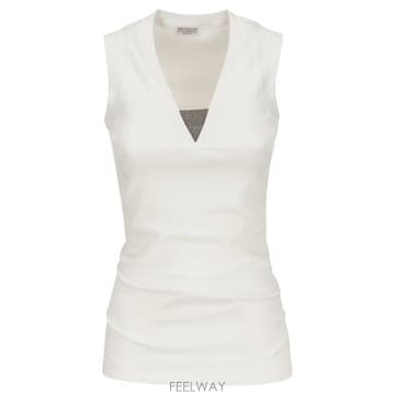 26SS 브루넬로 쿠치넬리 민소매 티셔츠 M0TC8EL672 WHITE