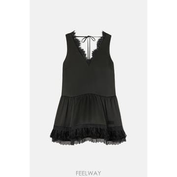 26 F/W 가니 플루이드 사틴 브이넥 레이스 미니 드레스 A1030 B0032499223
