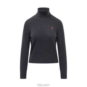 26FW 아미 스몰 하트 로고 울 터틀넥 스웨터 FKS827001 414 MARINE ROUGE