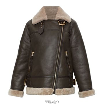 26 FW 올세인츠 솔라 시어링 바이커 자켓 브라운 SOLAW120LB