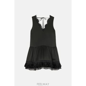 GANNI [G95]���� A1030686099 ���� ���ǽ� �巹�� FLUID SATIN V NECK LACE MINI[G95]���� A1030686099 ���� ���ǽ� �巹�� FLUID SATIN V