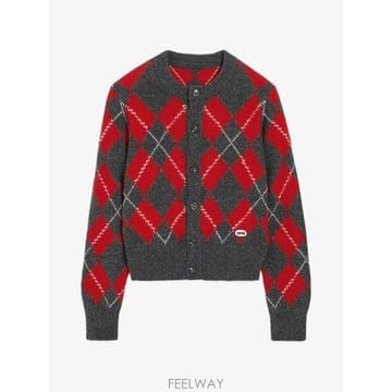 Ami 26 FW �ƹ� grey wool cardigan in red argyle FKC400KN0202 TP45926 FW �ƹ� grey wool cardigan in red argyle FKC400KN02