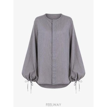 26 FW Roberto Collina 핀스트라이프 패턴 퍼프 소매 코튼 블라우스 261FXA5302008