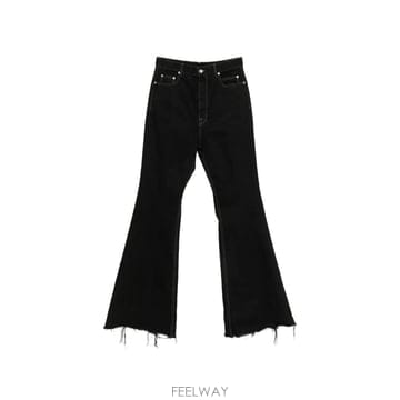당일배송 릭오웬스 블로운 배색 스티치 언피니시드 헴 부츠컷 진