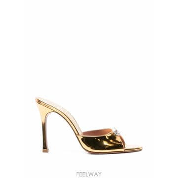 | Other Brand | Amina Muaddi Mini Camelia slippers 105 gold mirror and whiteAmina Muaddi Mini Camelia slippers 105 gold mirror and