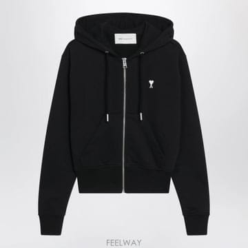 26FW AMI 블랙 Ami De Coeur 집 업 스웨트 셔츠 FSW801730045 TP582231035