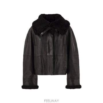 26FW 막스마라 SPSSALVE   크롭 램 스킨 레더 자켓 with 시어링 칼라 2622446043600