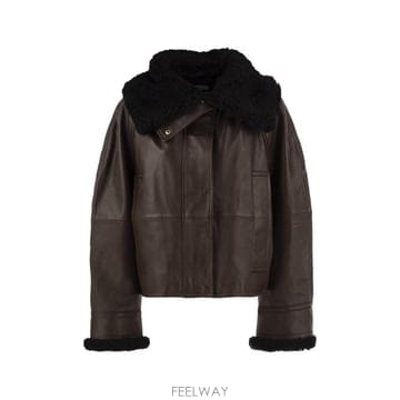 26FW 막스마라 SPSSALVE   크롭 램 스킨 레더 자켓 with 시어링 칼라 2622446043600