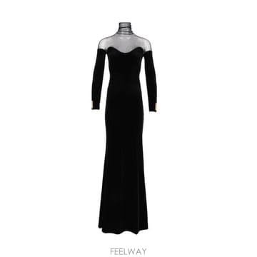 Elisabetta Franchi 벨벳 맥시 드레스 ABR2967E2 110 TP980148223
