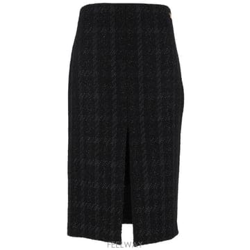 Elisabetta Franchi 프론트 슬릿 트위드 미디 스커트 GO23267E2 110 TP9801233