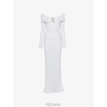 26 FW Elisabetta Franchi 오프숄더 주름 맥시 드레스 ABR2667E2 TP45913280