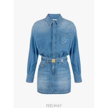 26 FW Elisabetta Franchi 벨트 데님 미니 드레스 AJ01D66E2 TP456136032