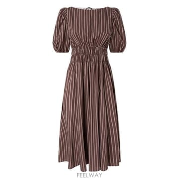 26 FW PINKO 스트라이프 패턴 퍼프 소매 드레스 106670A33Q TP456921173