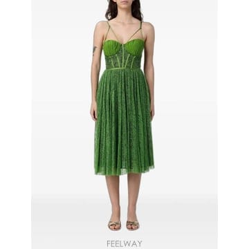26 FW Elisabetta Franchi 레이스 플리츠 미디 드레스 AB97162E2 TP45589350