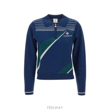 CASABLANCA 26 FW ī�����ī Pyramid Jacquard zip neck polo shirt WAW26KW149926 FW ī�����ī Pyramid Jacquard zip neck polo shirt 