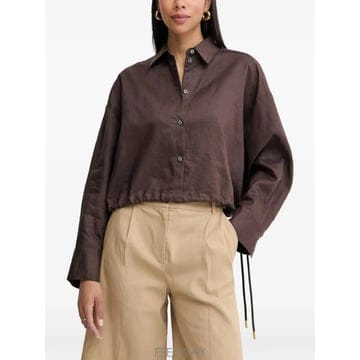 26 FW PINKO 드로스트링 헴 크롭 리넨 셔츠 106766A374 TP456546319