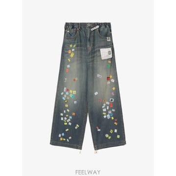 26 FW 메종미하라야스히로 Price Tag Sticker printed wide denim pants B