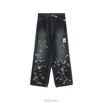 26 FW 메종미하라야스히로 키즈 스티커 프린트 베이커 데님 팬츠 J17PT124 TP460000868