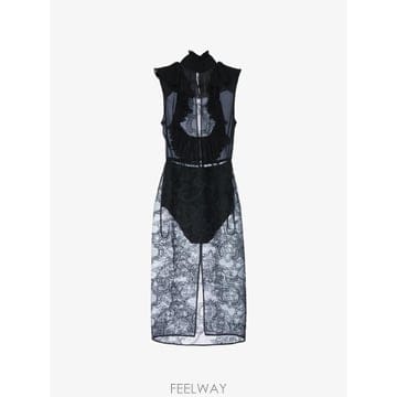 26 FW Elisabetta Franchi 조젯 앤 레이스 드레스 AB03567E2 TP460077170
