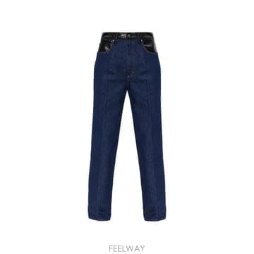 26 FW AGOLDE leather trimmed straight leg jeans A3431810 TP4