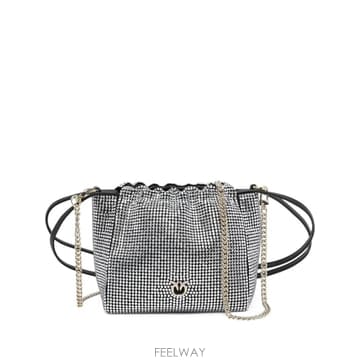 26 FW PINKO 퍼 이펙트 숄더 스트랩 풀 라인스톤 숄더 버킷 백 107635A3M9 TP4601143