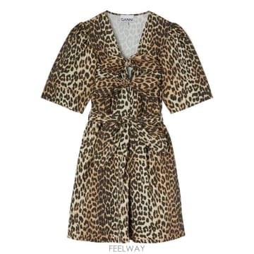 GANNI 26SS ���� �����ĵ� ��ư ���� ��� �̴� �巹�� A1030250 943 LEOPARD26SS ���� �����ĵ� ��ư ���� ��� �̴� �巹�� A1030250