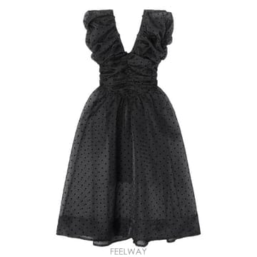 GANNI 26SS ���� ����Ƽ�� �ؽ��� ������ �� ��ġ�� �巹�� A1030107 099 BLACK26SS ���� ����Ƽ�� �ؽ��� ������ �� ��ġ�� �巹�� A103