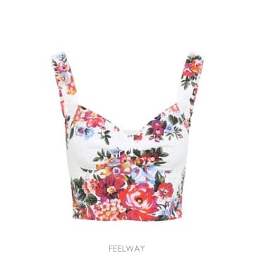 26SS 돌체앤가바나 플라워 부케 프린트 코튼 뷔스티에 탑 F7BB1T HS5UUHA5ZO White