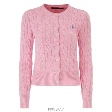 26SS 폴로 랄프로렌 폴로 자수 케이블 니트 가디건 211971868 PINK