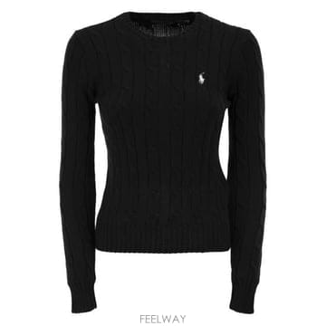 26SS 폴로 랄프로렌 포니 로고 피마코튼 케이블 니트 스웨터 211971869 BLACK