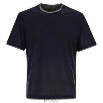 Brunello Cucinelli 26SS ���ڷ� ��ġ�ڸ� ����ũ ���̾ Ƽ���� MD8217427 NAVY26SS ���ڷ� ��ġ�ڸ� ����ũ ���̾ Ƽ���� MD821742