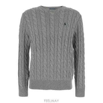 26FW 폴로 랄프로렌 로고 자수 케이블 니트 스웨터 710775885013 Grey