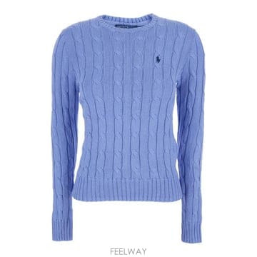 26FW 폴로 랄프로렌 포니 로고 피마코튼 케이블 니트 스웨터 211971869009 Light blue