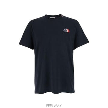 26SS 몽클레어 자수 트라이컬러 로고 코튼 티셔츠 8C0007489B8Q778 Blu