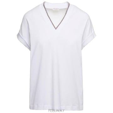 Brunello Cucinelli 26SS ���ڷ� ��ġ�ڸ� ���� Ƽ���� M0T18BD222C159 White26SS ���ڷ� ��ġ�ڸ� ���� Ƽ���� M0T18BD222C159 Whit