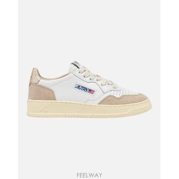 26FW 오트리 메달리스트 로우 레더 스니커즈 AULW LS75 WHT GOLD WHITE GOLD