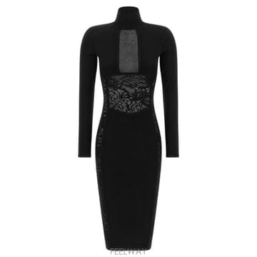 Elisabetta Franchi 메시 패널 니트 드레스 AM28Q66E2 110 TP980197141